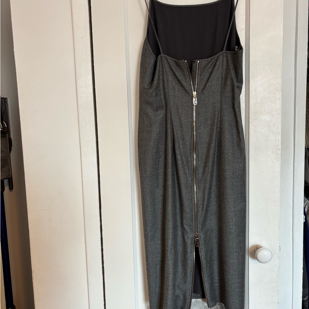 Fendi Light Grey Lined Lace Trim Spaghetti Strap Dress